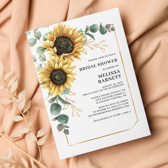 Floral Sunflower Bridal Shower Invitation (Sunflower Eucalyptus Watercolor Bridal Shower Invitation)
