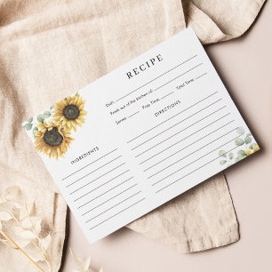 Floral Sunflower Bridal Shower Recipe Card