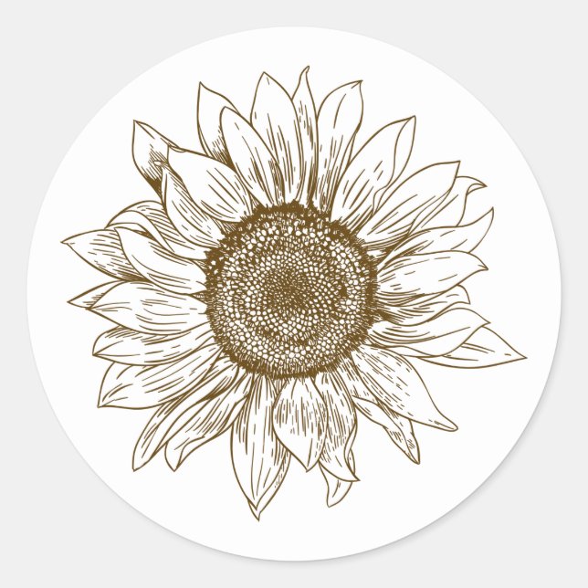 Floral  Sunflower Brown Flower Botanical Wedding Classic Round Sticker (Front)