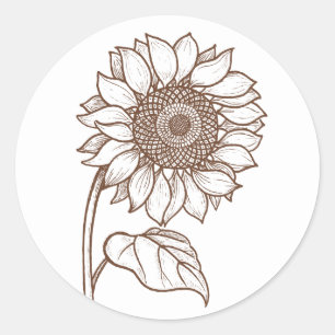Floral  Sunflower Brown Flower Botanical Wedding Classic Round Sticker