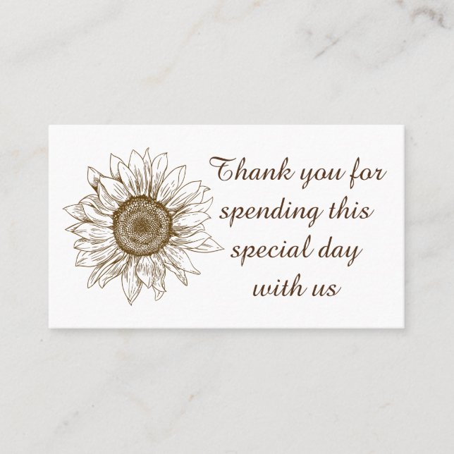 Floral Sunflower Brown Flower Fall Country Wedding Place Card (Front)