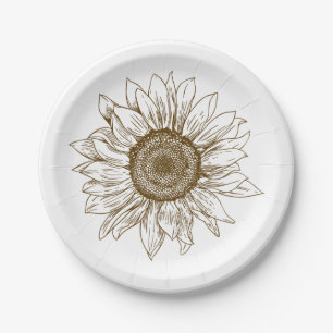 Floral Sunflower Brown Flower Rustic Wedding Party Paper Plate