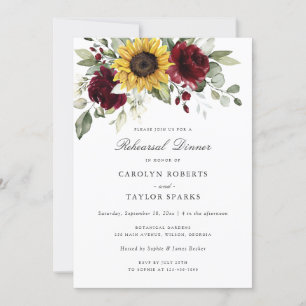 Floral Sunflower Burgundy Rehearsal Dinner Wedding Invitation