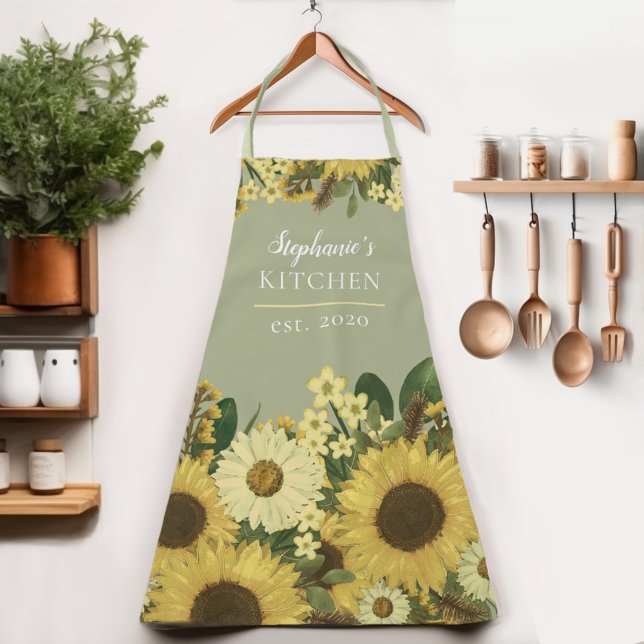 Floral Sunflower Country Women's Name Apron (Indulge in the elegant sunflower charm of our Womens apron.  Cook in style and let your name shine!)