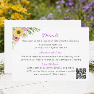 Floral Sunflower Daisy Garden Wedding Details Enclosure Card