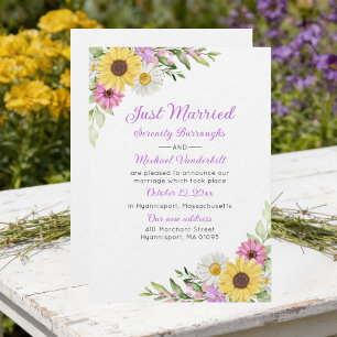 Floral Sunflower Daisy Just Married Wedding Invitation
