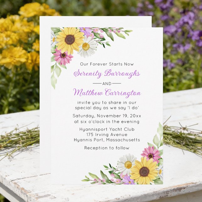 Floral Sunflower Daisy Wildflowers Wedding Invitation (Creator Uploaded)