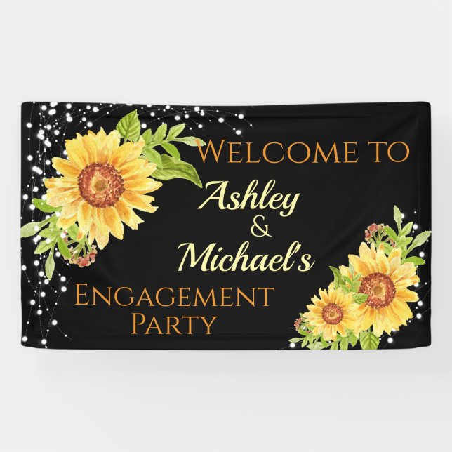 Floral Sunflower Engagement Party Celebration Banner (Horizontal)