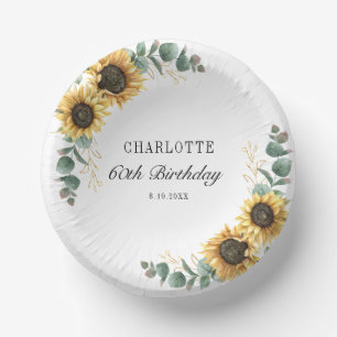 Floral Sunflower Eucalyptus 60th Birthday Party Paper Plate