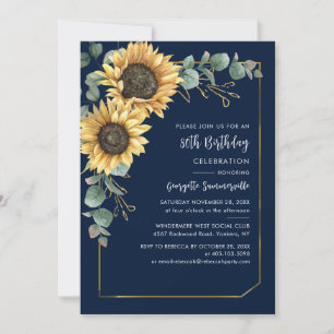 Floral Sunflower Eucalyptus 80th Birthday Party Invitation