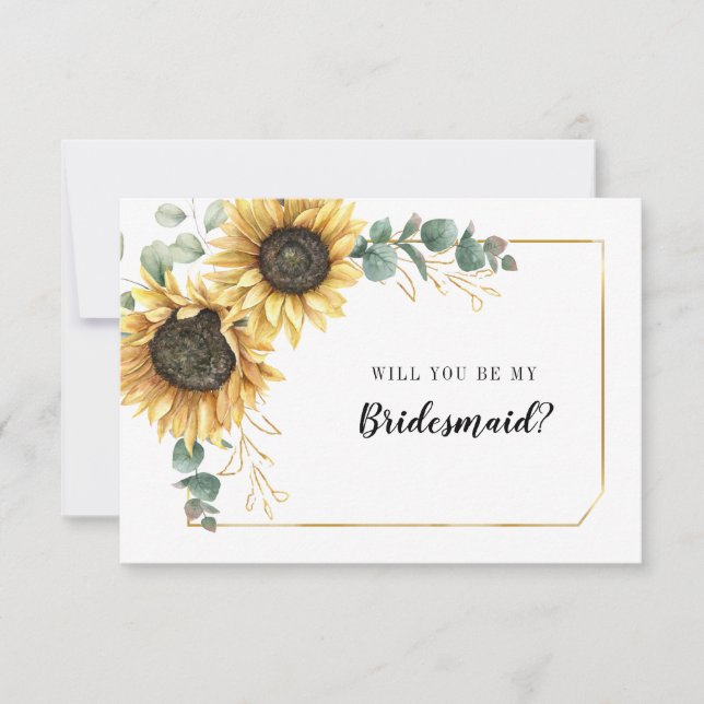 Floral Sunflower Eucalyptus Be My Bridesmaid Card (Front)