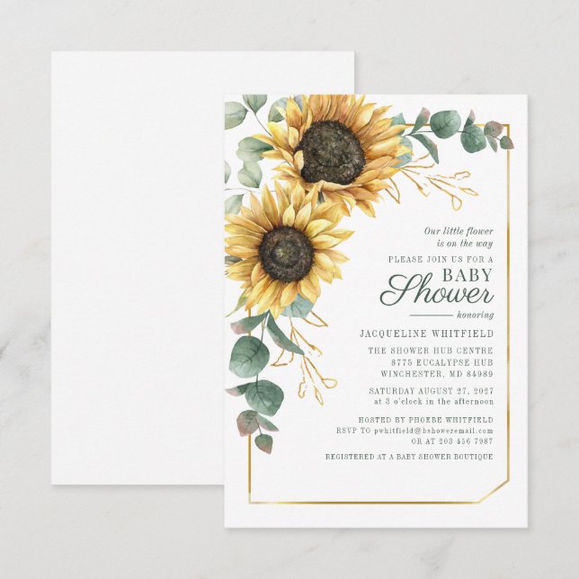 Floral Sunflower Eucalyptus Botanical Baby Shower Invitation (Front/Back)
