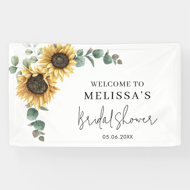 Floral Sunflower Eucalyptus Bridal Shower Banner (Horizontal)