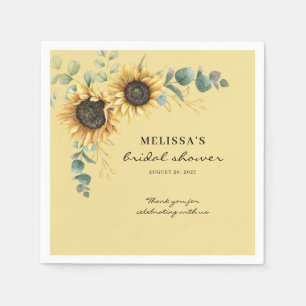 Floral Sunflower Eucalyptus Bridal Shower Paper Napkin