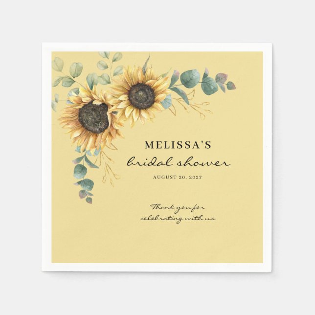 Floral Sunflower Eucalyptus Bridal Shower Paper Napkin (Front)