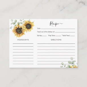 Floral Sunflower Eucalyptus Bridal Shower Recipe Enclosure Card