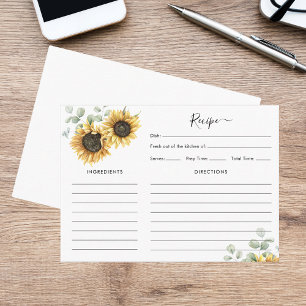 Floral Sunflower Eucalyptus Bridal Shower Recipe Enclosure Card