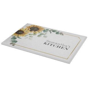 Floral Sunflower Eucalyptus Custom Geometric Bride Cutting Board