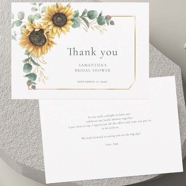Floral Sunflower Eucalyptus Elegant Bridal Shower Thank You Card (Floral Sunflower Eucalyptus Elegant Bridal Shower Thank You Card)