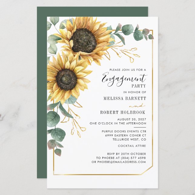 Floral Sunflower Eucalyptus Engagement Invitation (Front/Back)