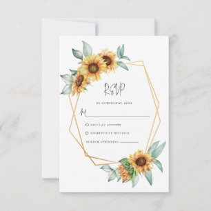 Floral Sunflower Eucalyptus Geometric Wedding RSVP Card
