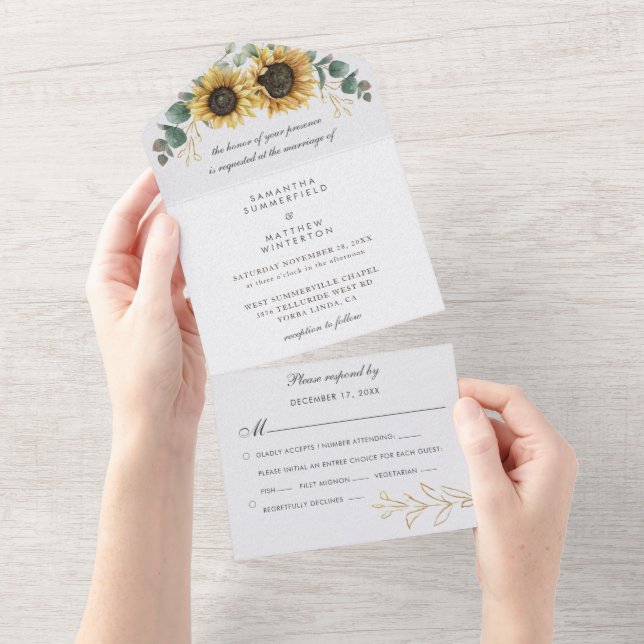 Floral Sunflower Eucalyptus Greenery Wedding All In One Invitation (Tearaway)