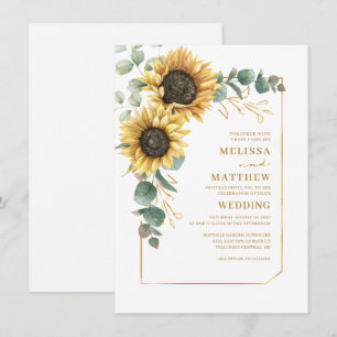 Floral Sunflower Eucalyptus Greenery Wedding Invitation