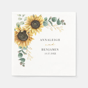 Floral Sunflower Eucalyptus Greenery Wedding Napkin