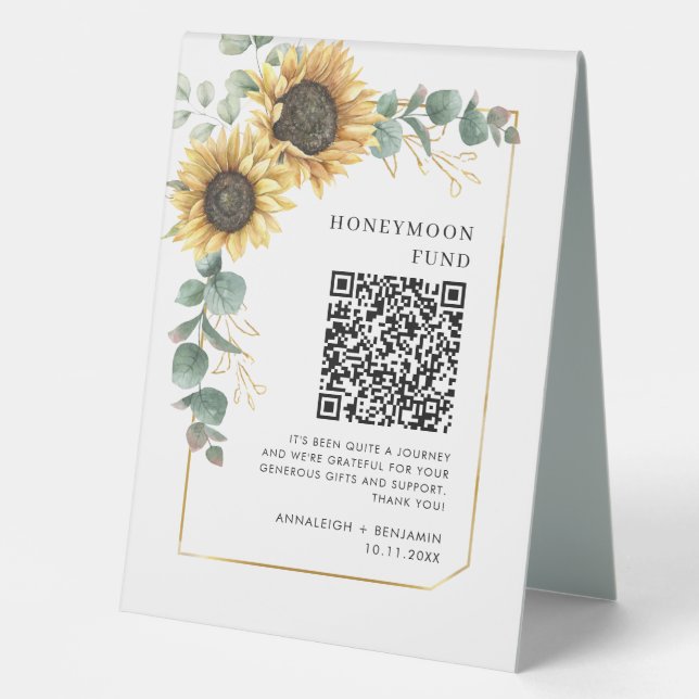 Floral Sunflower Eucalyptus Honeymoon Fund QR Code (Front)