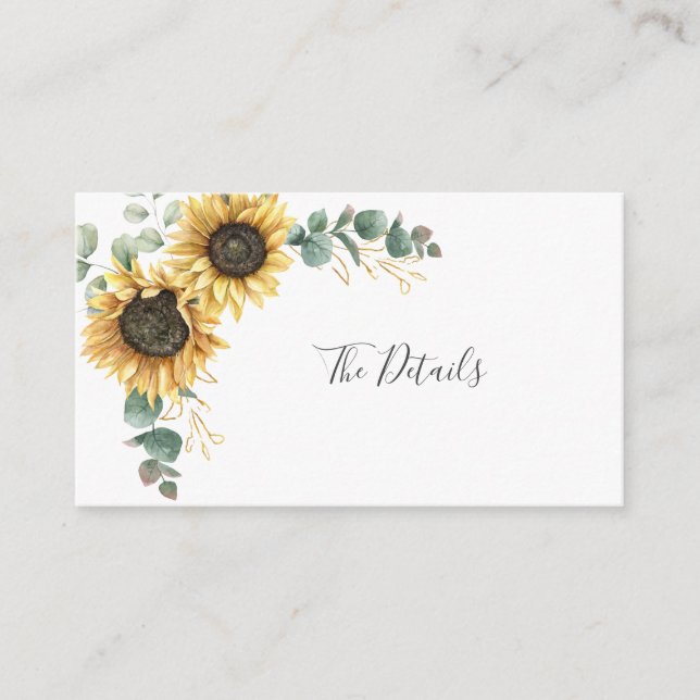 Floral Sunflower Eucalyptus Leaves Wedding Enclosure Card (Front)