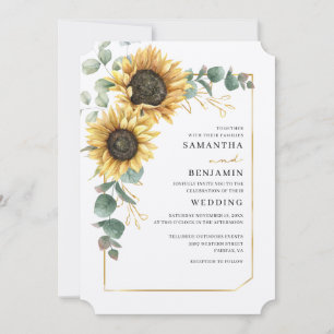 Floral Sunflower Eucalyptus Rustic Wedding Invitation