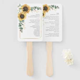 Floral Sunflower Eucalyptus Rustic Wedding Program Hand Fan