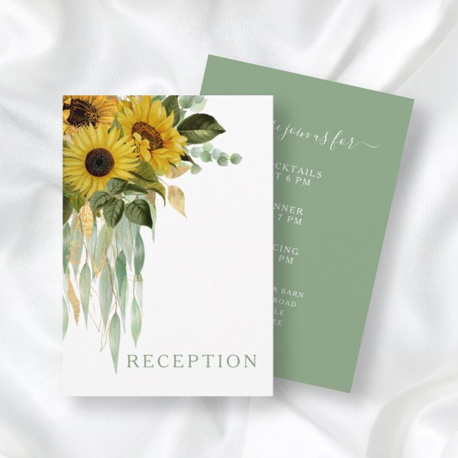 Floral Sunflower Eucalyptus Sage Green Reception Enclosure Card (Creator Uploaded)