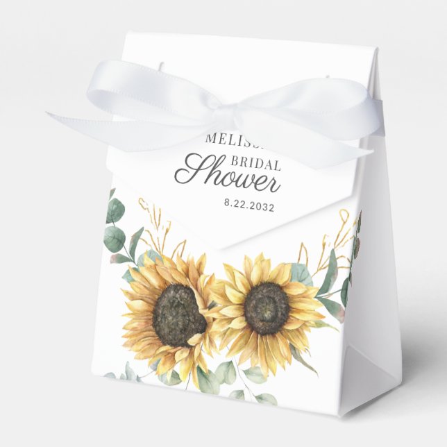 Floral Sunflower Eucalyptus Script Bridal Shower Favour Box (Front Side)