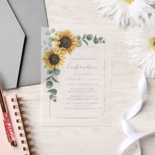 Floral Sunflower Eucalyptus Script Confirmation Vellum Invitations