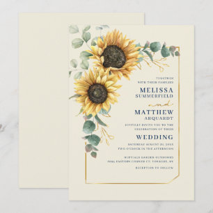 Floral Sunflower Eucalyptus Script Wedding Invitation