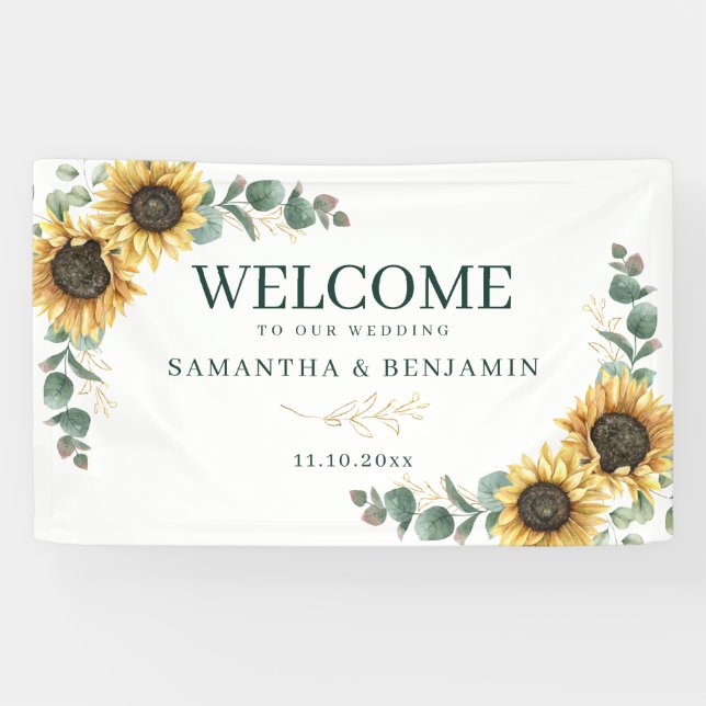 Floral Sunflower Eucalyptus Script Wedding Welcome Banner (Horizontal)