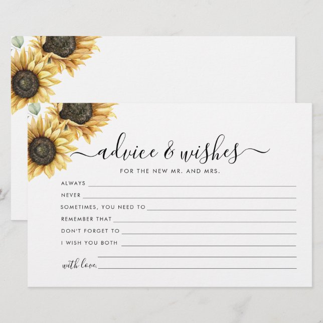 Floral Sunflower Eucalyptus Wedding Advice Card (Front/Back)