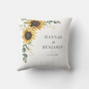 Floral Sunflower Eucalyptus Wedding Couple Cushion