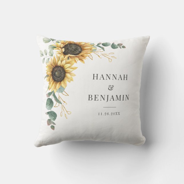 Floral Sunflower Eucalyptus Wedding Couple Cushion (Back)