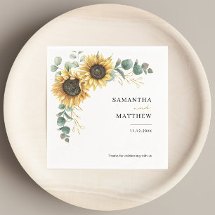 Floral Sunflower Eucalyptus Wedding Custom Paper Napkin