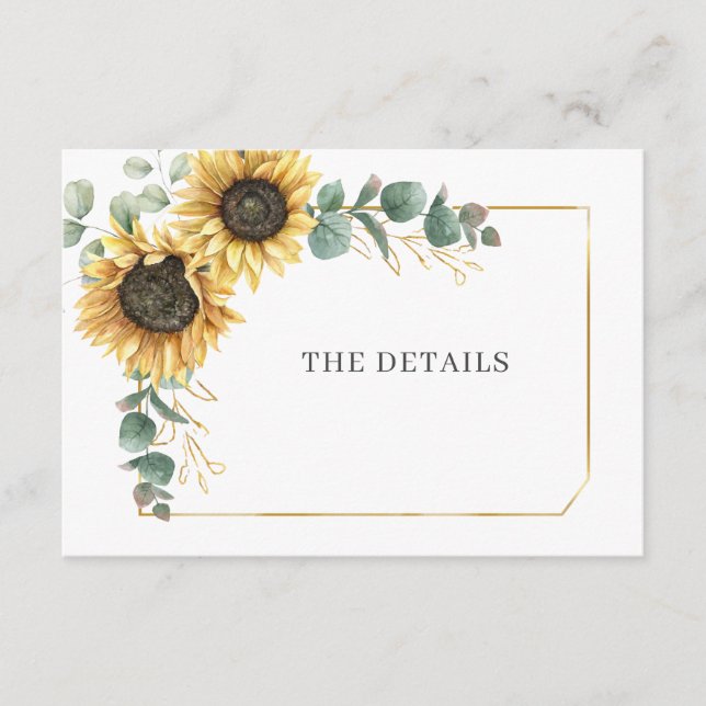 Floral Sunflower Eucalyptus Wedding Details Enclosure Card (Front)