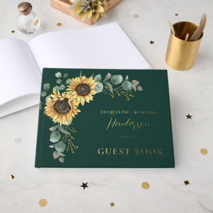 Floral Sunflower Eucalyptus Wedding Gold Foil Guest Book