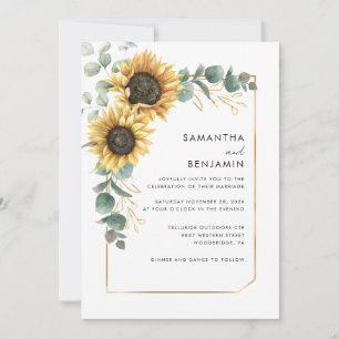 Floral Sunflower Eucalyptus Wedding Invitation