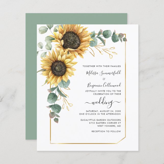 Floral Sunflower Eucalyptus Wedding Invitation (Front/Back)
