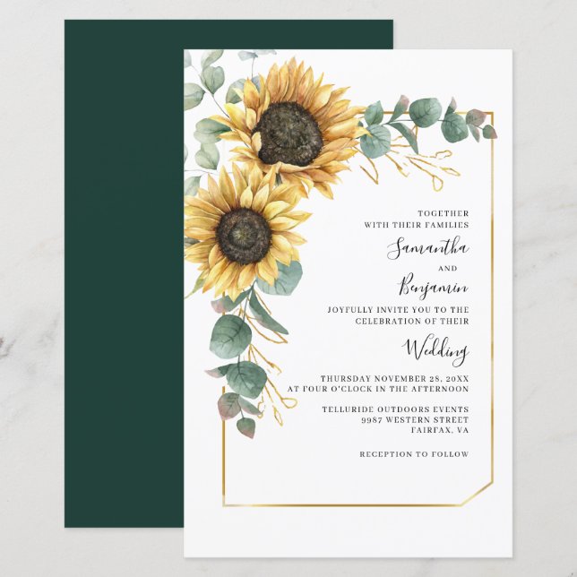 Floral Sunflower Eucalyptus Wedding Invitation (Front/Back)