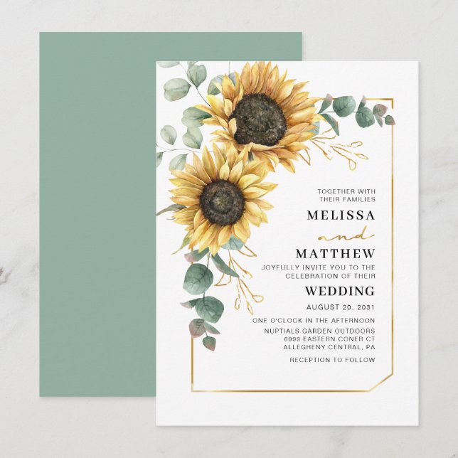 Floral Sunflower Eucalyptus Wedding Invitation (Front/Back)