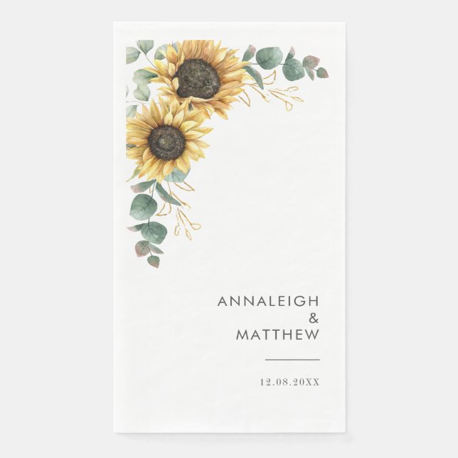 Floral Sunflower Eucalyptus Wedding Reception Napkin (Front)