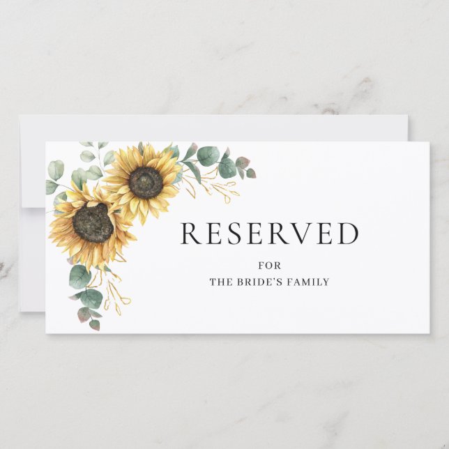 Floral Sunflower Eucalyptus Wedding Reserved Card (Front)