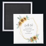 Floral Sunflower Eucalyptus Wedding Save The Date Magnet<br><div class="desc">Plan your perfect wedding this season with our bright sunflower theme save the date cards. Featuring sunflower bloom and gold effect geometric frame, this card can be easily customised for your special occasion such as a bridal shower, engagement party, birthday party, anniversaries, family reunions, and any special occasion you have...</div>